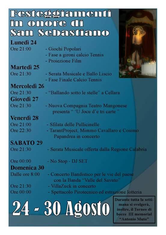 A Cellara i festeggiamenti in onore di San Sebastiano. Venerdì la 'Sfilata delle Pullicinelle' 54 LOCANDINA CELLARA