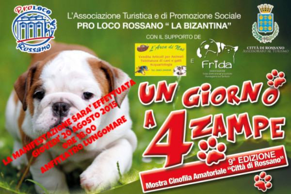 Giovedì all'Anfiteatro del lungomare di Rossano la 9^ Edizione di "Un giorno a 4 zampe" 54 mostra canina localndina