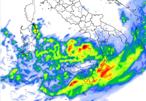 La mappa delle piogge previste tra la notte di mercoledì e la mattinata di giovedì