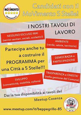 Cosenza, 5 Stelle invitano i cittadini a mettersi in gioco per le prossime amministrative 54 Candidati!