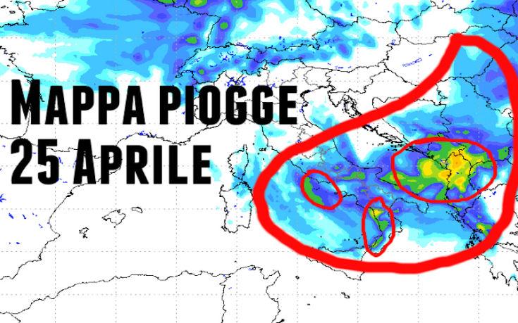 Meteo Calabria: dall'estate all'inverno in sette giorni. Ponte del 25 Aprile al freddo 53 Mappa Pioggia 25 Aprle