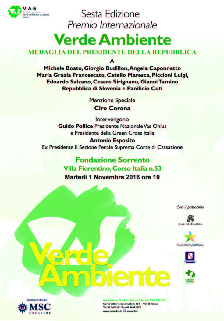 A Sorrento martedì il Premio Internazionale di Ecologia Verde e Ambiente 54 manifesto-sorrento-2016-1