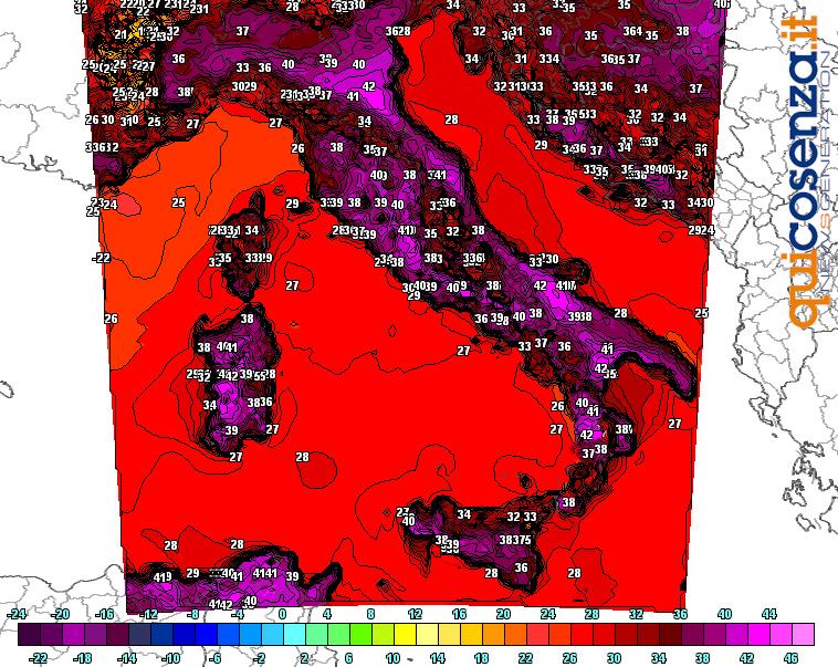 Le temperature massime previste per la giornata di domani