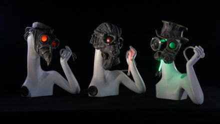 Ale Guzzetti_Dies Irae_2014 resina silicone led circuiti elettronici voci sintetiche cm. 55x40x30 cad.x3 (1)