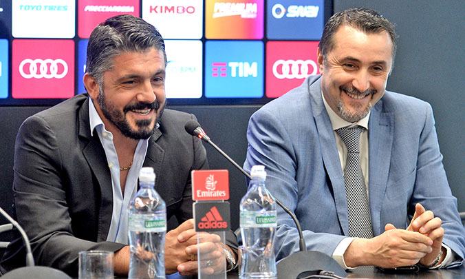Gattuso e Mirabelli il giorno della presentazione di Rino come allenatore rossonero