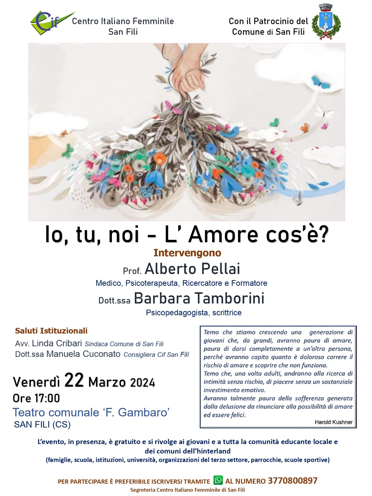 SAN FILI il 22 marzo un convegno con Alberto Pellai e Barbara Tamborini