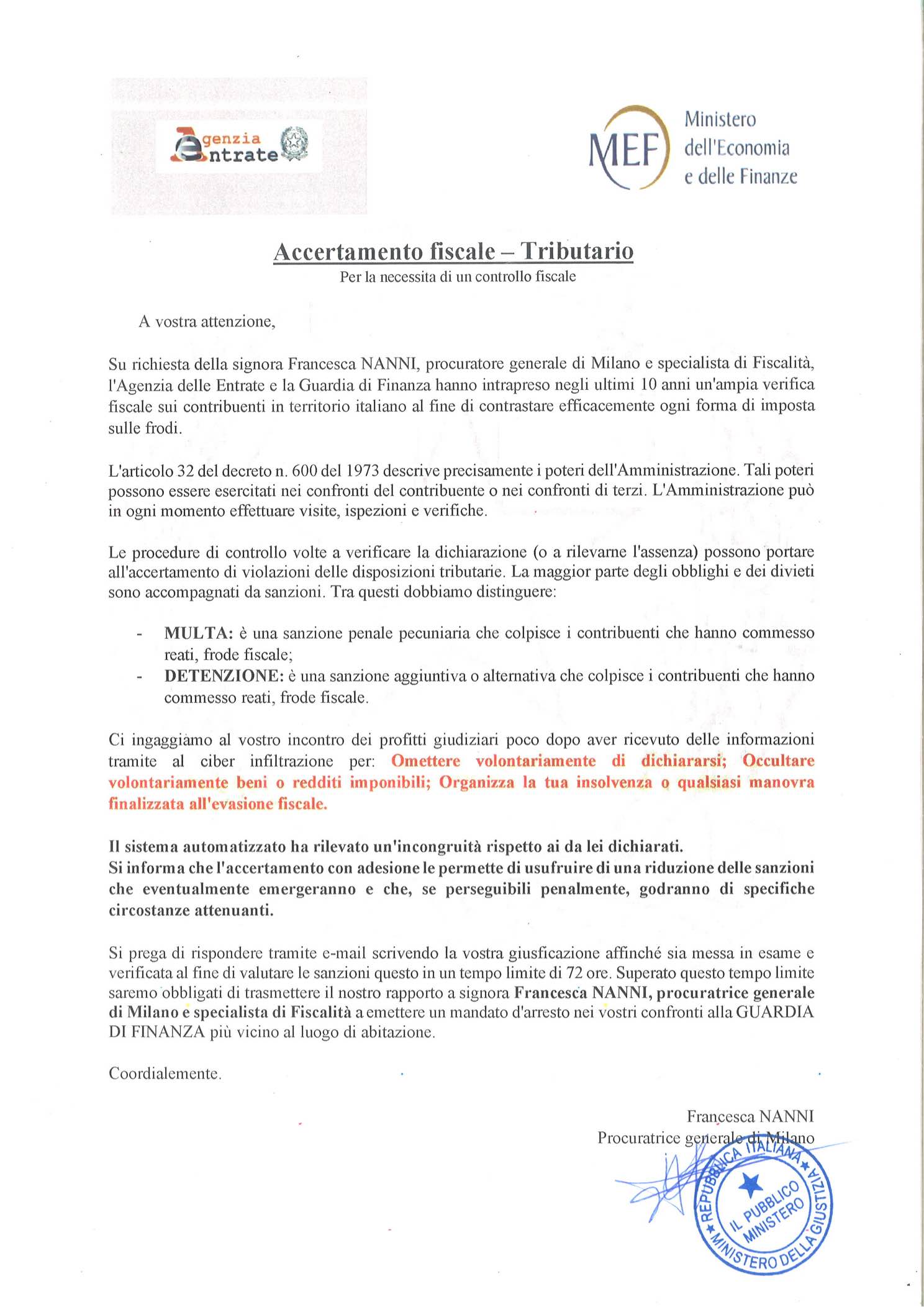 Truffa Agenzia delle entrate