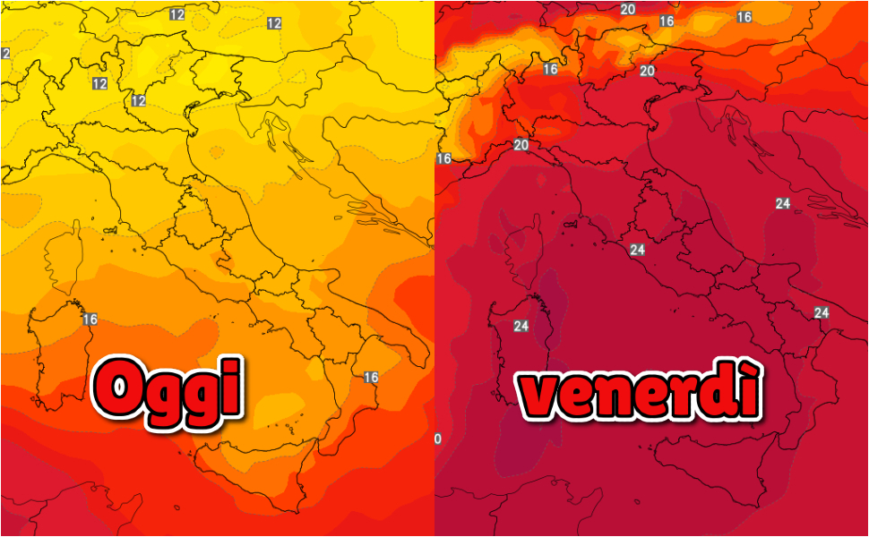 Caldo Rovente differenze oggi e venerdì