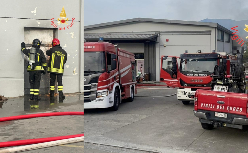 incendio Montalto Uffugo capannone