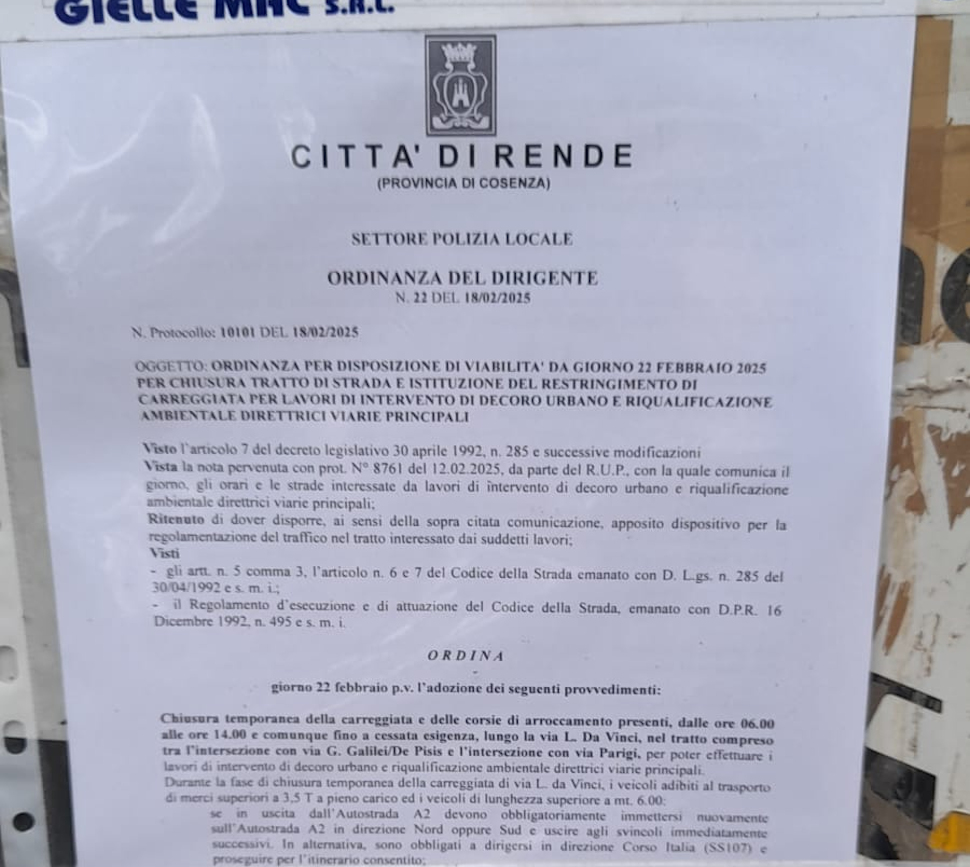 Ordinanza taglio alberi Rende