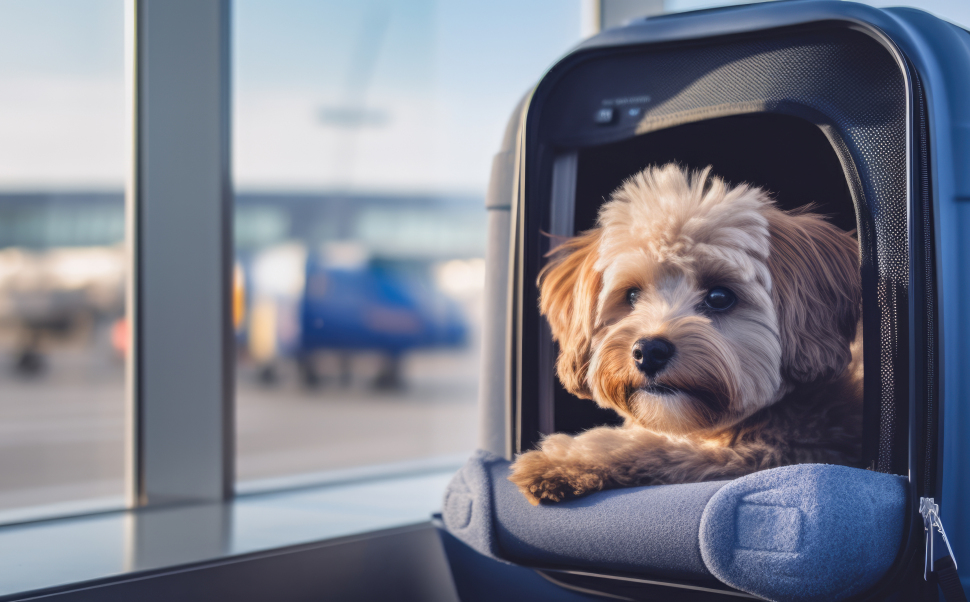 Cane viaggio aeroporto trasportino