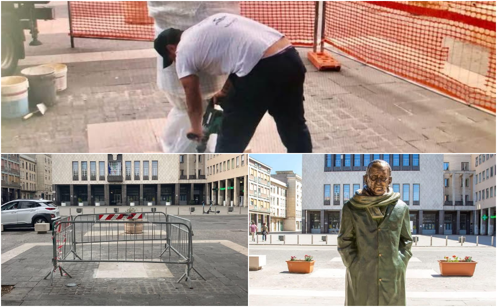 rimozione statua mancini