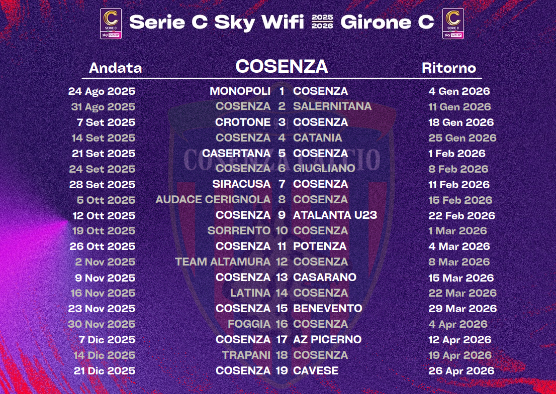 Cosenza Calendario