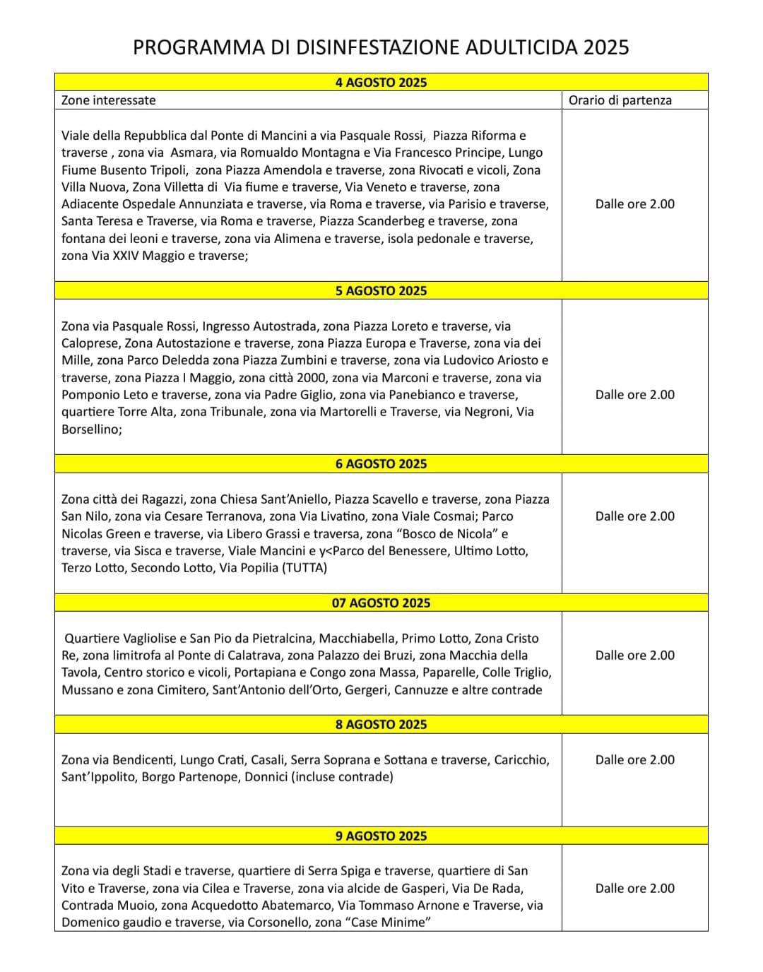 disinfestazione cosenza agosto